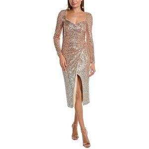 Badgley Mischka Womens Ombre Sequin Cocktail Dress Champagne Gold size 6
